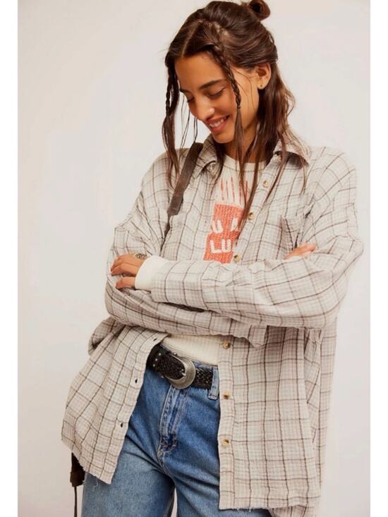 Free People Tops - Free People Oversized Bohemian Grunge 90s Fall Cardiff Plaid Top Shirt Large